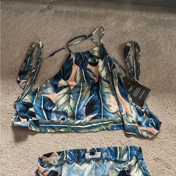 NEW Blue Leaf Print Two-Piece Maxi Dress - Picture 8 of 10